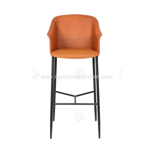 Orange saddle leather stainless steel bar stool